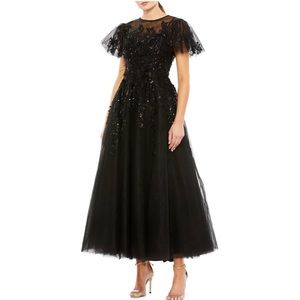 COPY - MAC DUGGAL FLUTTER SLEEVE EMBELLISHED MIDI DRESS CURRENT IN STORES